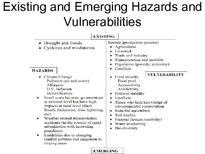 Existing and Emerging Hazards and Vulnerabilities 