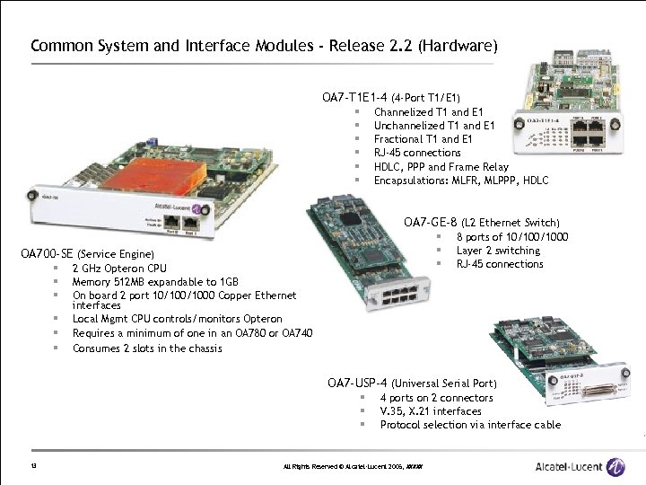 Common System and Interface Modules - Release 2. 2 (Hardware) OA 7 -T 1