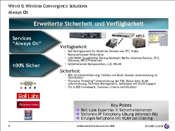 Wired & Wireless Convergence Solutions Always On Erweiterte Sicherheit und Verfügbarkeit Services “Always On”