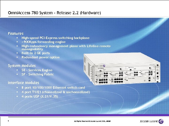 Omni. Access 780 System - Release 2. 2 (Hardware) Features § § § High-speed