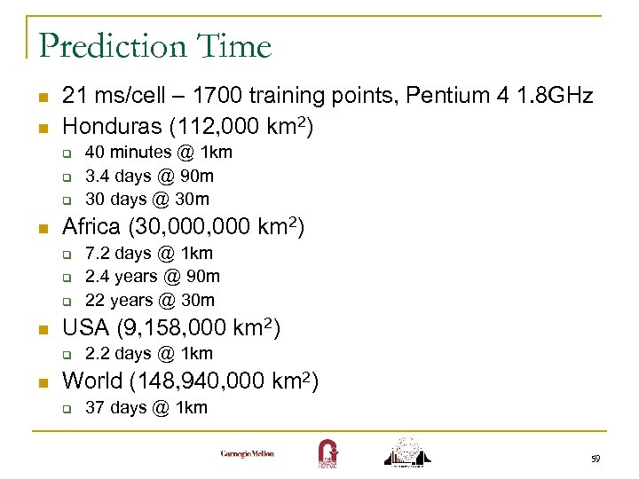 Prediction Time n n 21 ms/cell – 1700 training points, Pentium 4 1. 8