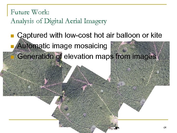 Future Work: Analysis of Digital Aerial Imagery n n n Captured with low-cost hot