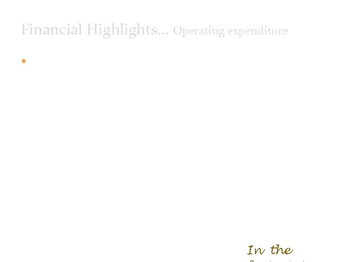 Financial Highlights. . . Operating expenditure The operating expenditure for the year under review
