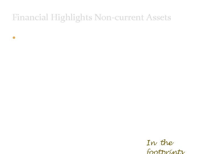 Financial Highlights Non-current Assets Non-current assets consists mainly of Property, Plant and Equipment showed