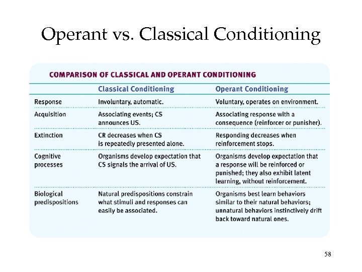 Operant vs. Classical Conditioning 58 