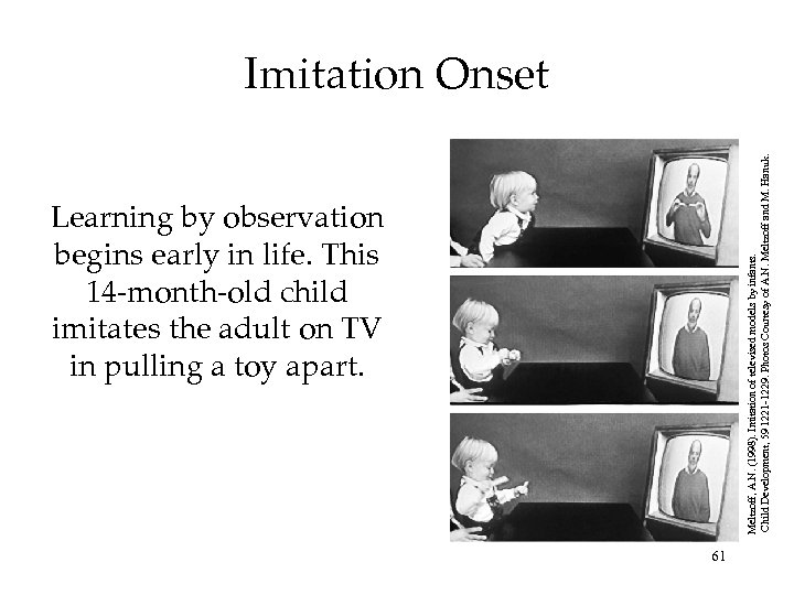 Learning by observation begins early in life. This 14 -month-old child imitates the adult