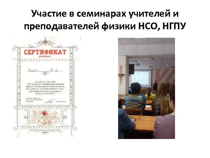 Участие в семинарах учителей и преподавателей физики НСО, НГПУ 