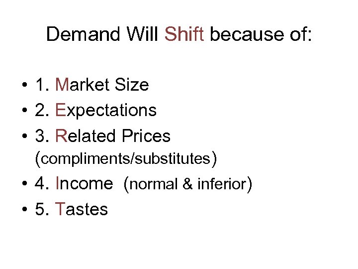 Demand Will Shift because of: • 1. Market Size • 2. Expectations • 3.