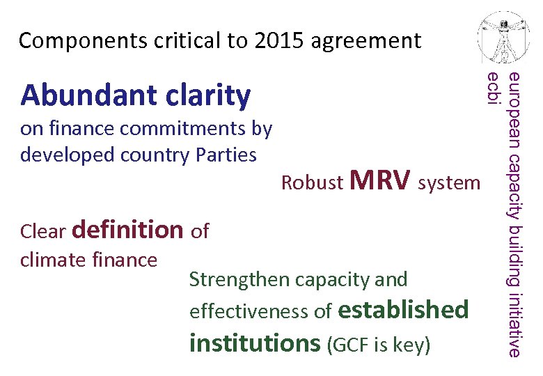 Components critical to 2015 agreement on finance commitments by developed country Parties Robust MRV