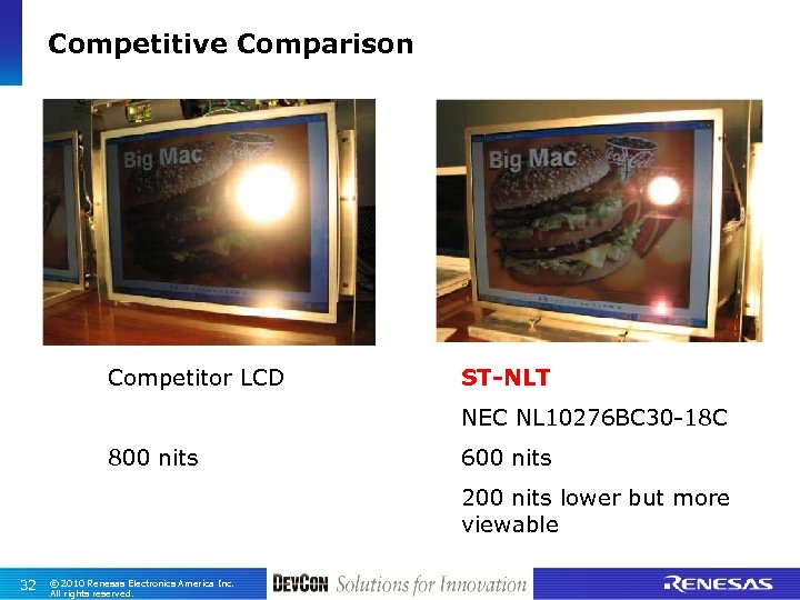 Competitive Comparison Competitor LCD ST-NLT NEC NL 10276 BC 30 -18 C 800 nits