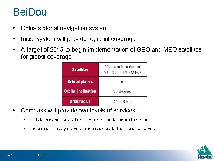 Bei. Dou • China’s global navigation system • Initial system will provide regional coverage