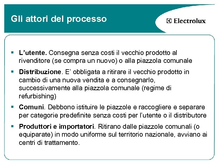 Gli attori del processo § L’utente. Consegna senza costi il vecchio prodotto al rivenditore