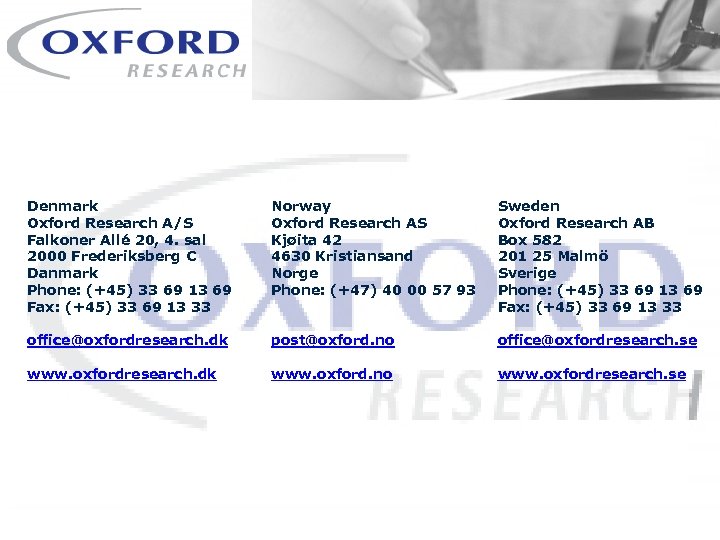 - a company in the Oxford Group - Denmark Oxford Research A/S Falkoner Allé