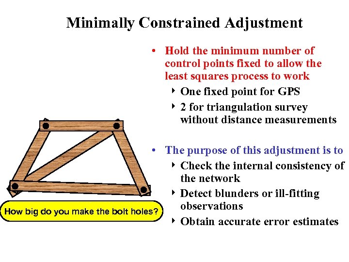 Minimally Constrained Adjustment • Hold the minimum number of control points fixed to allow