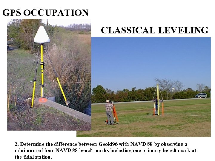 GPS OCCUPATION CLASSICAL LEVELING 2. Determine the difference between Geoid 96 with NAVD 88