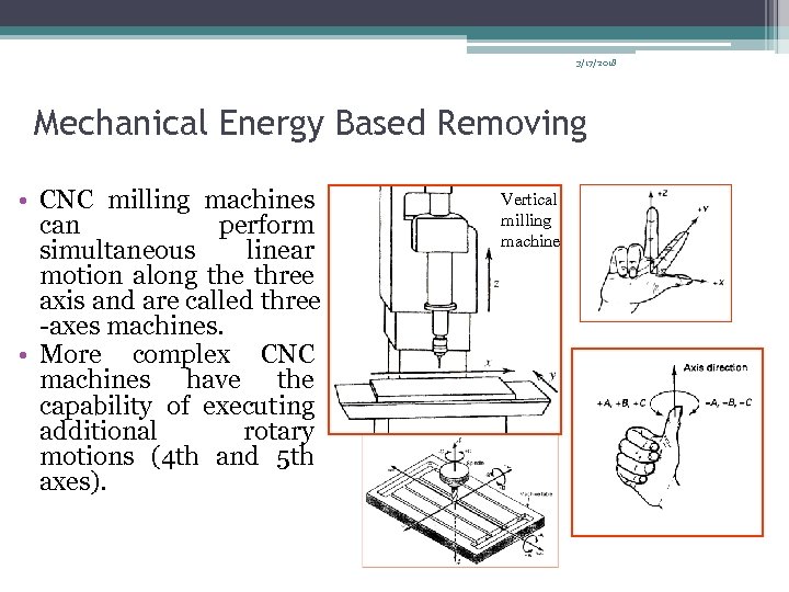 3/17/2018 Mechanical Energy Based Removing • CNC milling machines can perform simultaneous linear motion