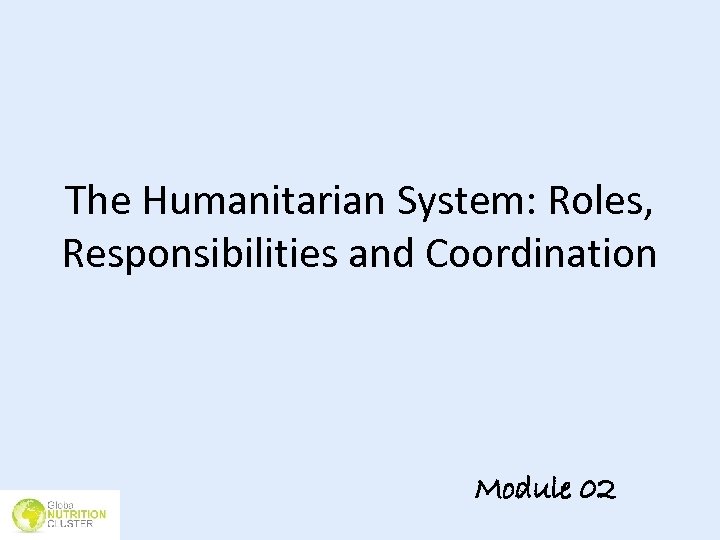 The Humanitarian System: Roles, Responsibilities and Coordination Module 02 