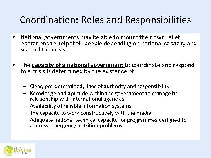 The Humanitarian System Roles Responsibilities and Coordination Module