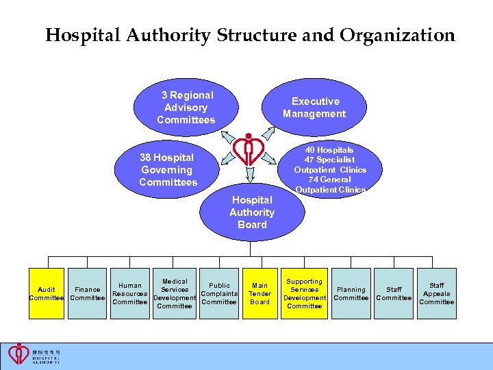 Hospital Authority Structure and Organization 3 Regional Advisory Committees Executive Management 40 Hospitals 47