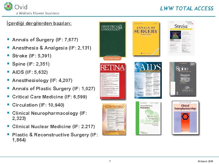 LWW TOTAL ACCESS İçerdiği dergilerden bazıları: § § § § § Annals of Surgery