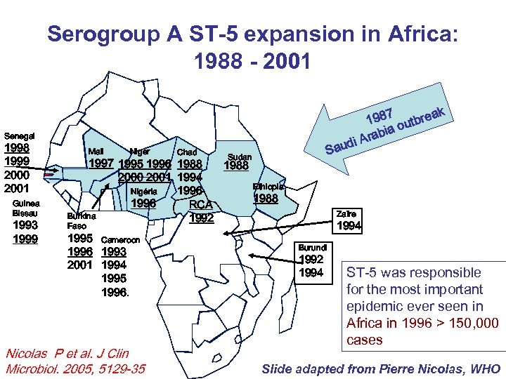 Serogroup A ST-5 expansion in Africa: 1988 - 2001 k 7 198 outbrea a