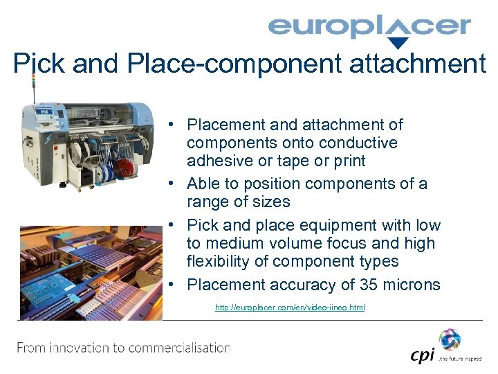 Pick and Place-component attachment • Placement and attachment of components onto conductive adhesive or