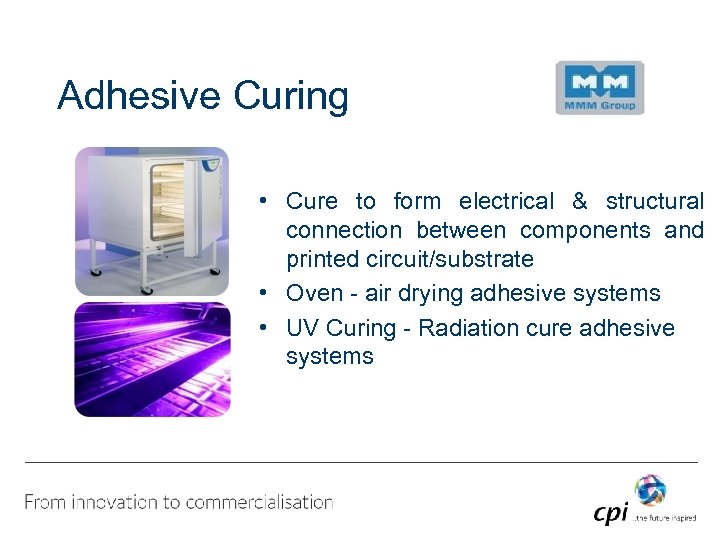 Adhesive Curing • Cure to form electrical & structural connection between components and printed