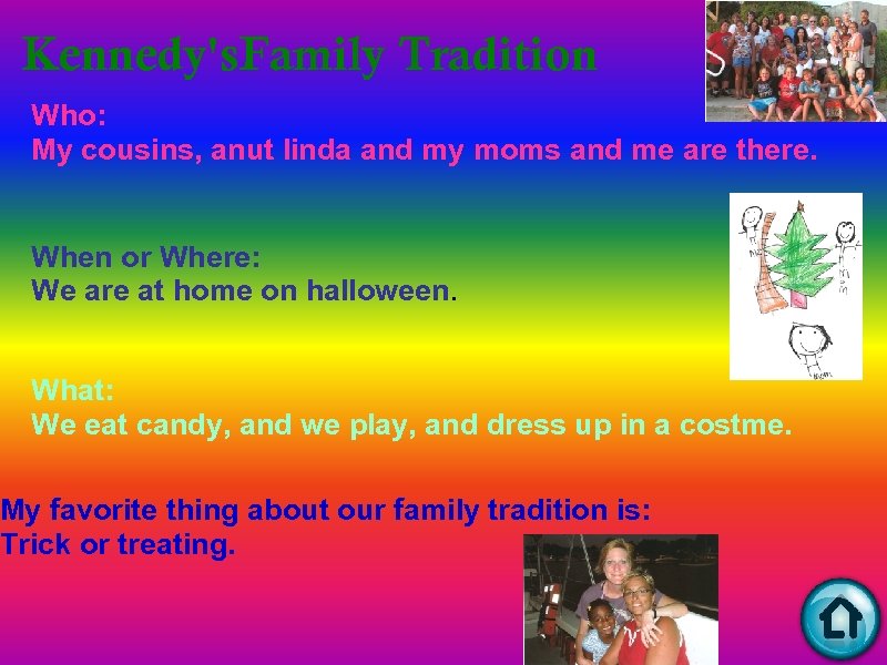 Kennedy's. Family Tradition Who: My cousins, anut linda and my moms and me are