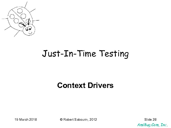 Just-In-Time Testing Context Drivers 19 March 2018 © Robert Sabourin, 2012 Slide 28 Ami.