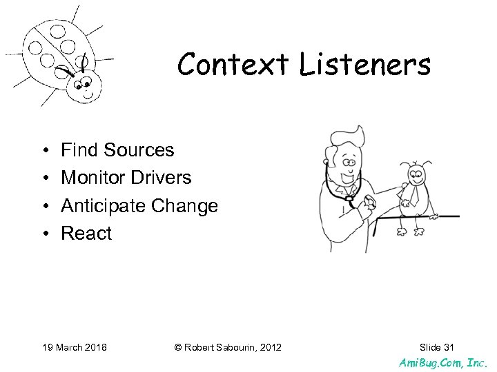 Context Listeners • • Find Sources Monitor Drivers Anticipate Change React 19 March 2018