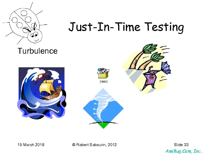 Just-In-Time Testing Turbulence 19 March 2018 © Robert Sabourin, 2012 Slide 33 Ami. Bug.