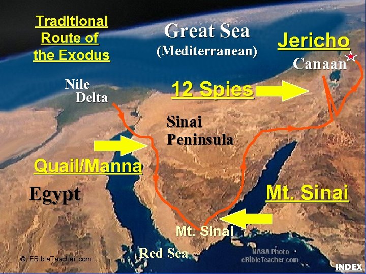 (Mediterranean) Nile Delta 12 Spies Great Sea Exodus Major Events Map Traditional Route of
