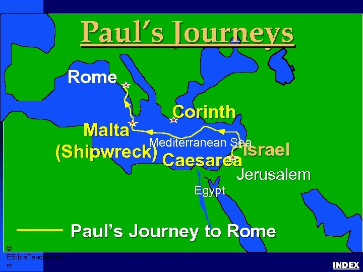Paul- Journey to Rome Paul’s Journeys Paul’s Journey to Rome Corinth Malta Mediterranean Sea