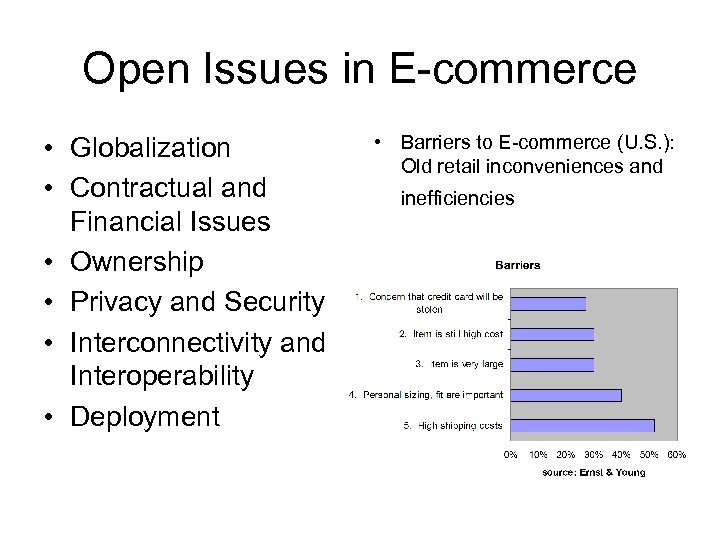 Open Issues in E-commerce • Globalization • Contractual and Financial Issues • Ownership •