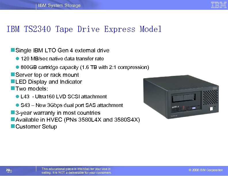 IBM System Storage IBM TS 2340 Tape Drive Express Model n Single IBM LTO