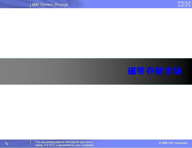 IBM System Storage 磁带 存储 市场 33 This educational piece is intended for your