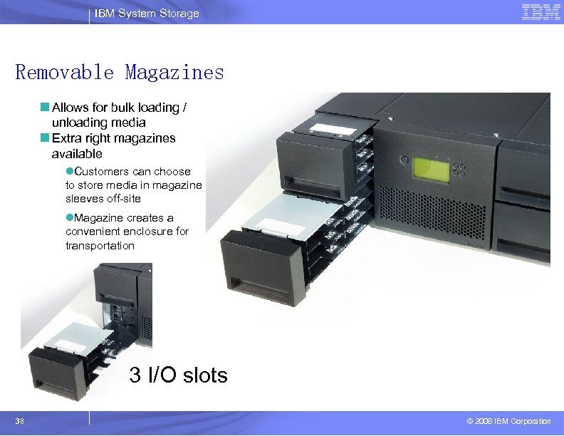 IBM System Storage Removable Magazines n Allows for bulk loading / unloading media n