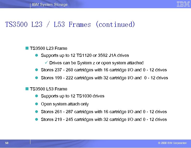 IBM System Storage TS 3500 L 23 / L 53 Frames (continued) n TS