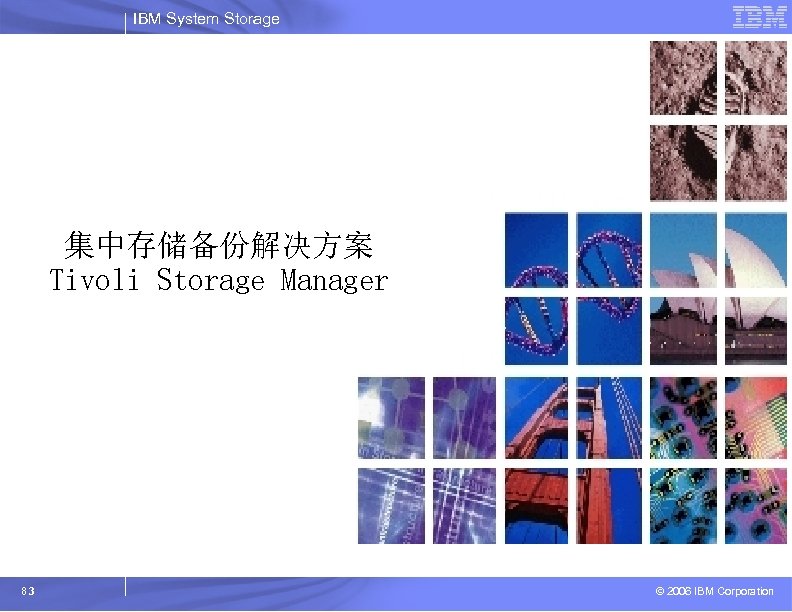 IBM System Storage 集中存储备份解决方案 Tivoli Storage Manager 83 © 2006 IBM Corporation 