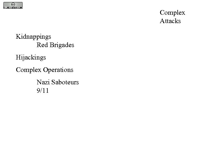 Complex Attacks Kidnappings Red Brigades Hijackings Complex Operations Nazi Saboteurs 9/11 