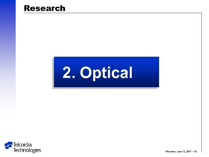 Research 2. Optical Princeton, June 12, 2007 – 30 