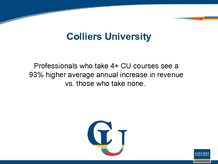 Colliers University Professionals who take 4+ CU courses see a 93% higher average annual