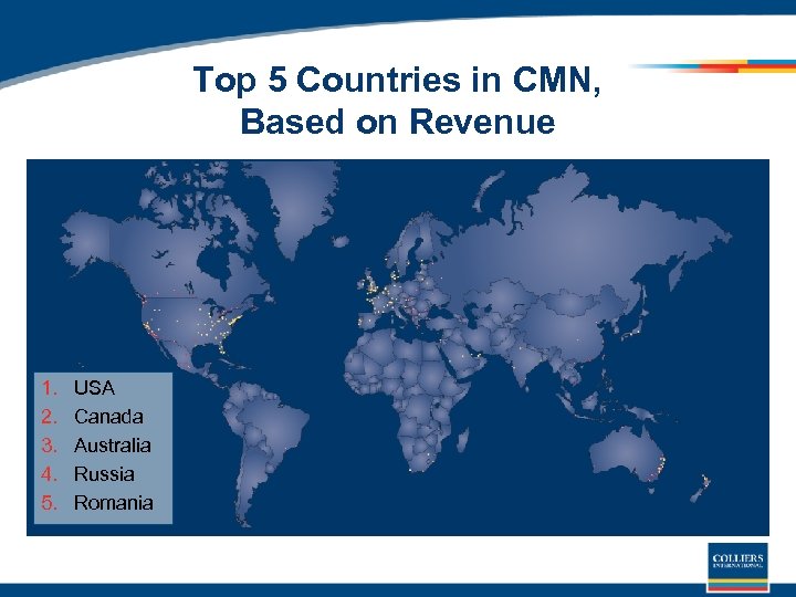 Top 5 Countries in CMN, Based on Revenue 1. 2. 3. 4. 5. USA