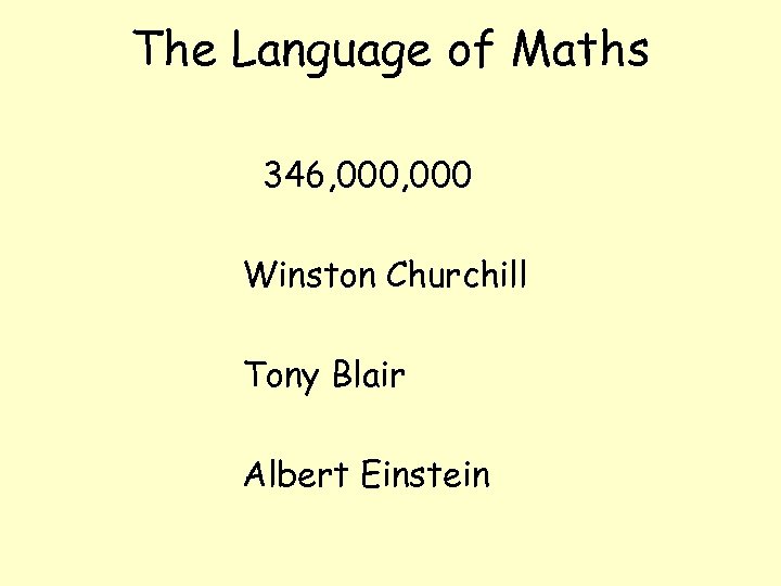 The Language of Maths 346, 000 Winston Churchill Tony Blair Albert Einstein 