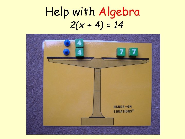 Help with Algebra 2(x + 4) = 14 