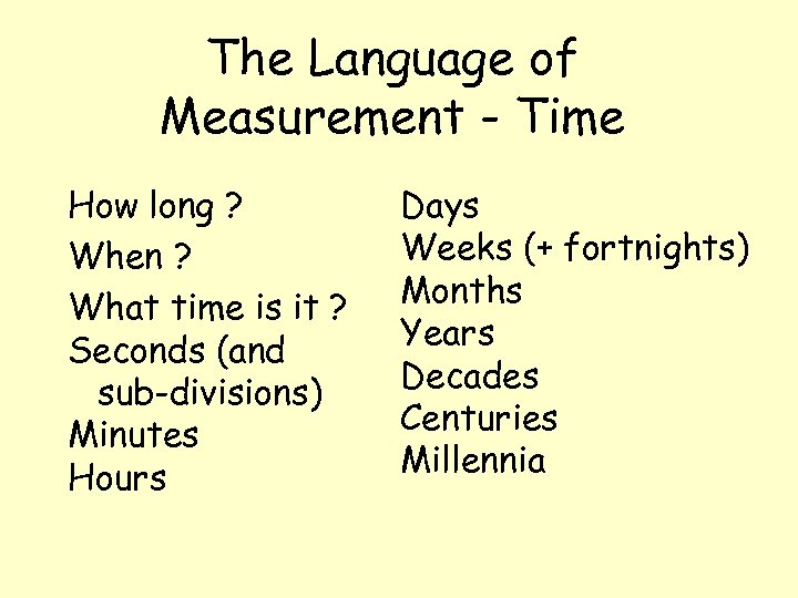 The Language of Measurement - Time How long ? When ? What time is