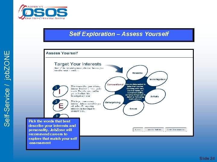 Self-Service / job. ZONE Self Exploration – Assess Yourself Pick the words that best