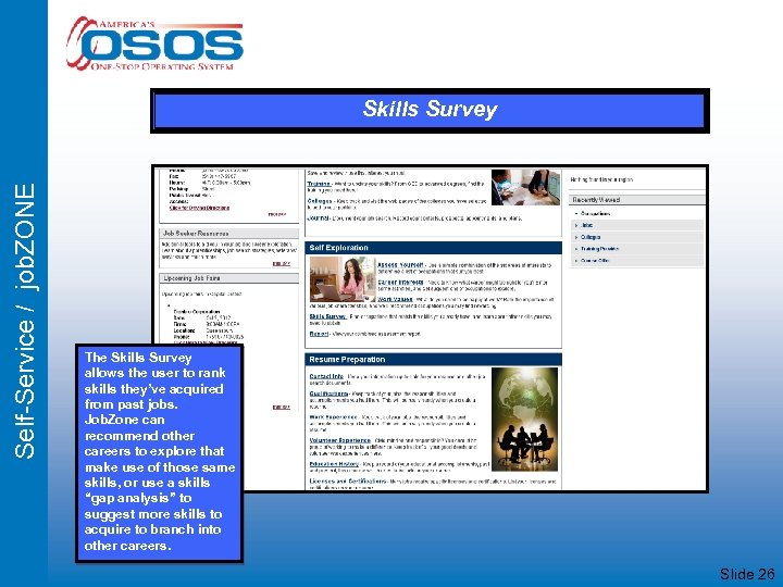 Self-Service / job. ZONE Skills Survey The Skills Survey allows the user to rank