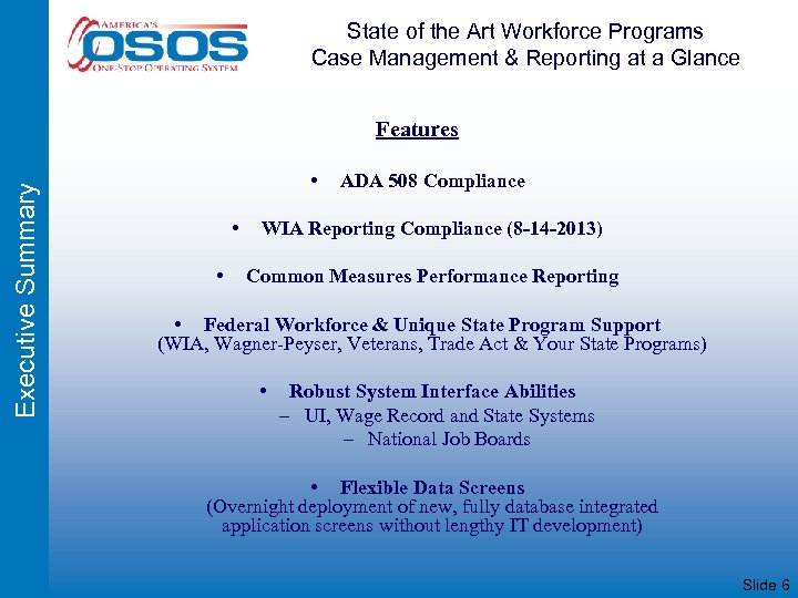 State of the Art Workforce Programs Case Management & Reporting at a Glance Executive