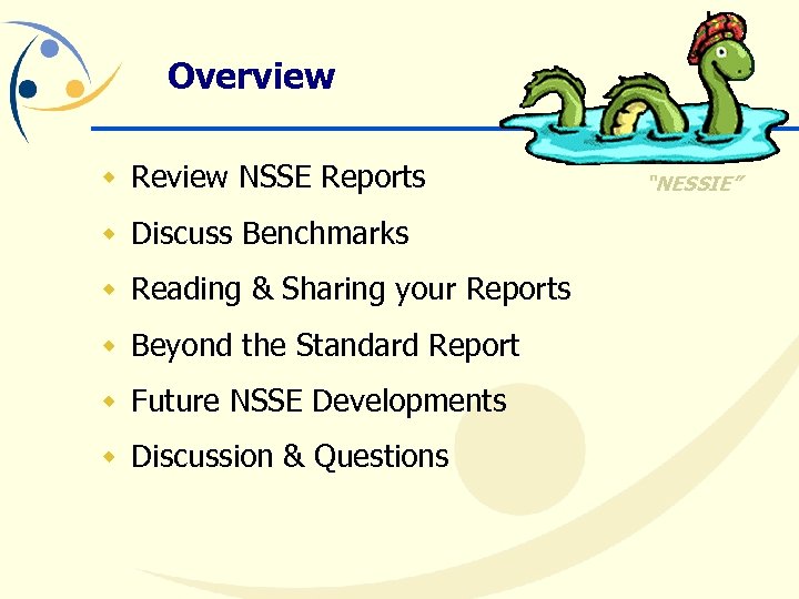 Overview w Review NSSE Reports w Discuss Benchmarks w Reading & Sharing your Reports